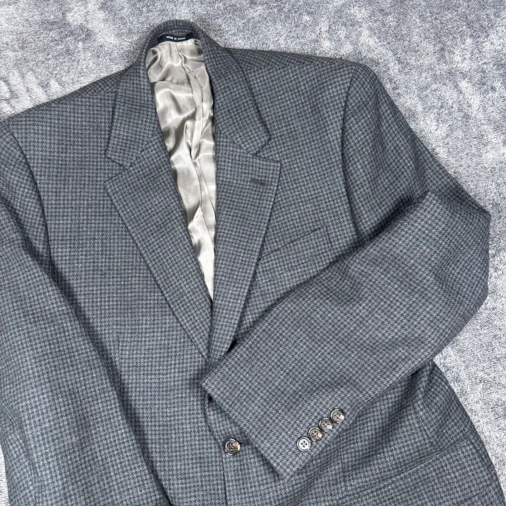 Lauren Ralph Lauren Mens 42R Blazer Grey Houndstooth 100% Lambswool Sport Coat